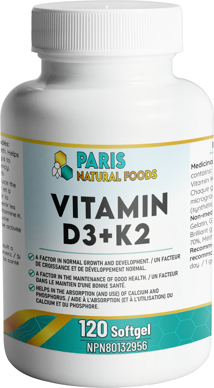 Paris Natural Foods Vitamin D3 and K2 120softgels
