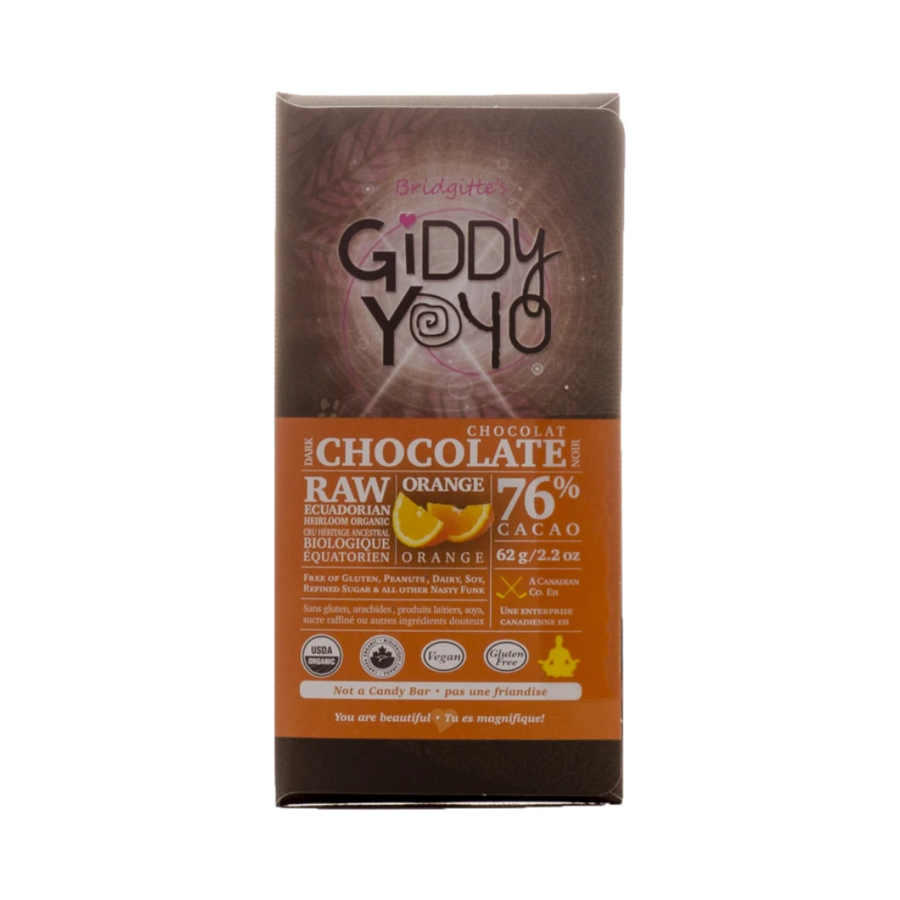 Giddy Yoyo Orange 76% Dark Chocolate Bar Certified Organic 62g
