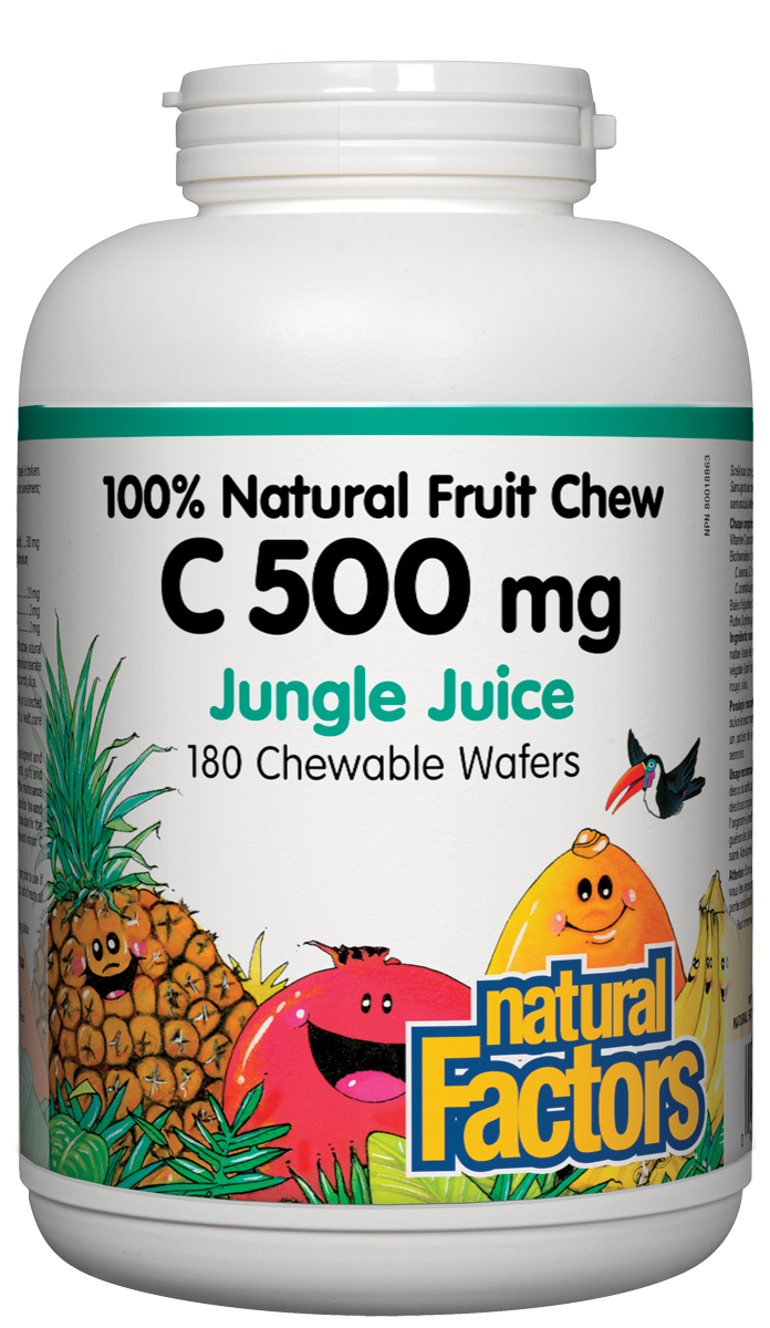 Natural Factors C500Mg 90 Chewable Wafers 100% Natural Fruit Chew, Jungle Juice