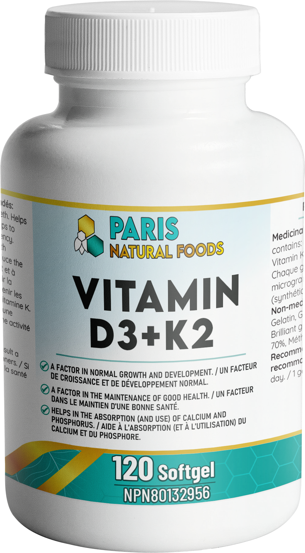 Paris Natural Foods Vitamin D3 and K2 120softgels