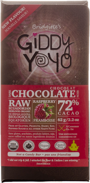 Giddy Yoyo Raspberry 72% Dark Chocolate Bar Certified Organic 62g