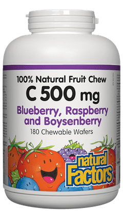 Natural Factors C500Mg 90 Chewable Wafers 100% Natural Fruit Chew Blueberry, Raspberry and Boysenberry